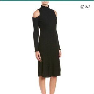 REBECCA TAYLOR | Merino Wool Sweater Dress Cold Shoulders Navy Sz L